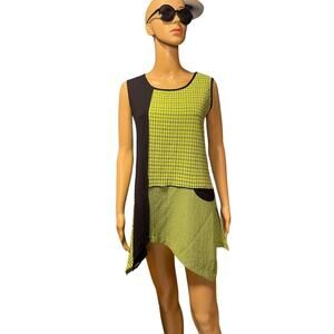 Moon Light Dress Womens S Green Black Plaid Mini Sleeveless Asymmetrical Hem USA